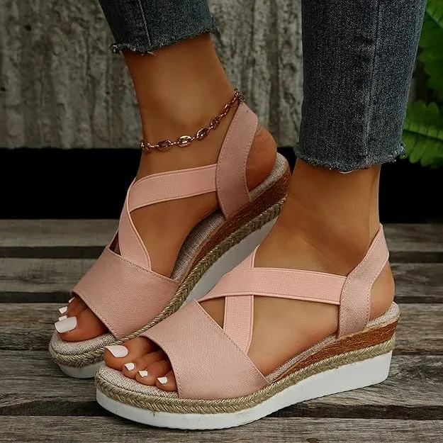 Wedge Sandals For Women Summer Dressy Flat,Ankle Strap Wedge Heels Espadrilles Open Toe Sandals,Orthopedic Sandals For Women,Summer Flat Wedge Heel Fish Mouth Casual Women'S Sandals