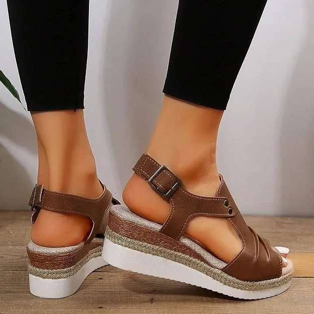 Wedge Sandals For Women Summer Dressy Flat,Ankle Strap Wedge Heels Espadrilles Open Toe Sandals,Orthopedic Sandals For Women,Summer Flat Wedge Heel Fish Mouth Casual Women'S Sandals