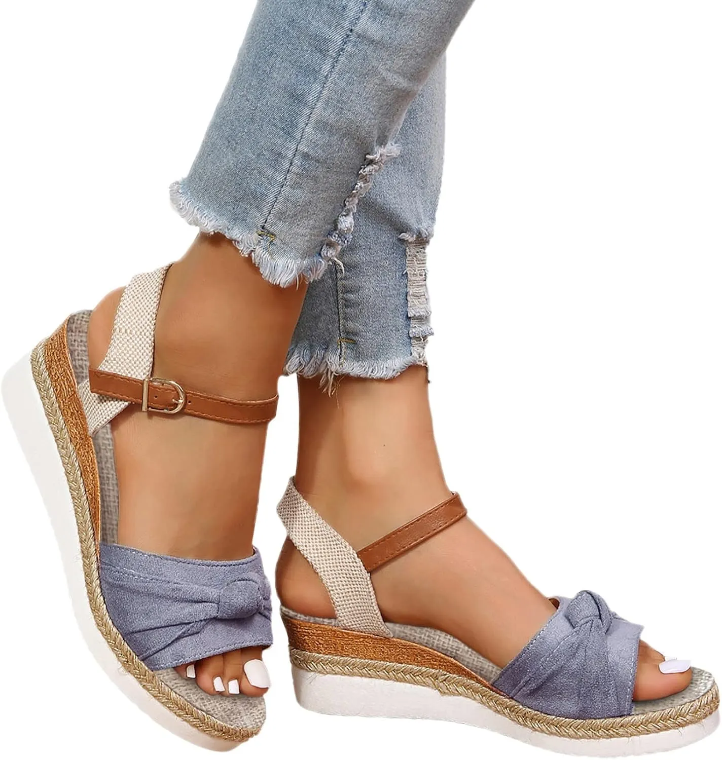 Wedge Sandals for Women,Espadrilles for Women Open Toe Ankle Strap Wedge Heels Sandals Platform Dressy Summer Sandals Wide Width Comfortable Orthopedic Sandals Casual