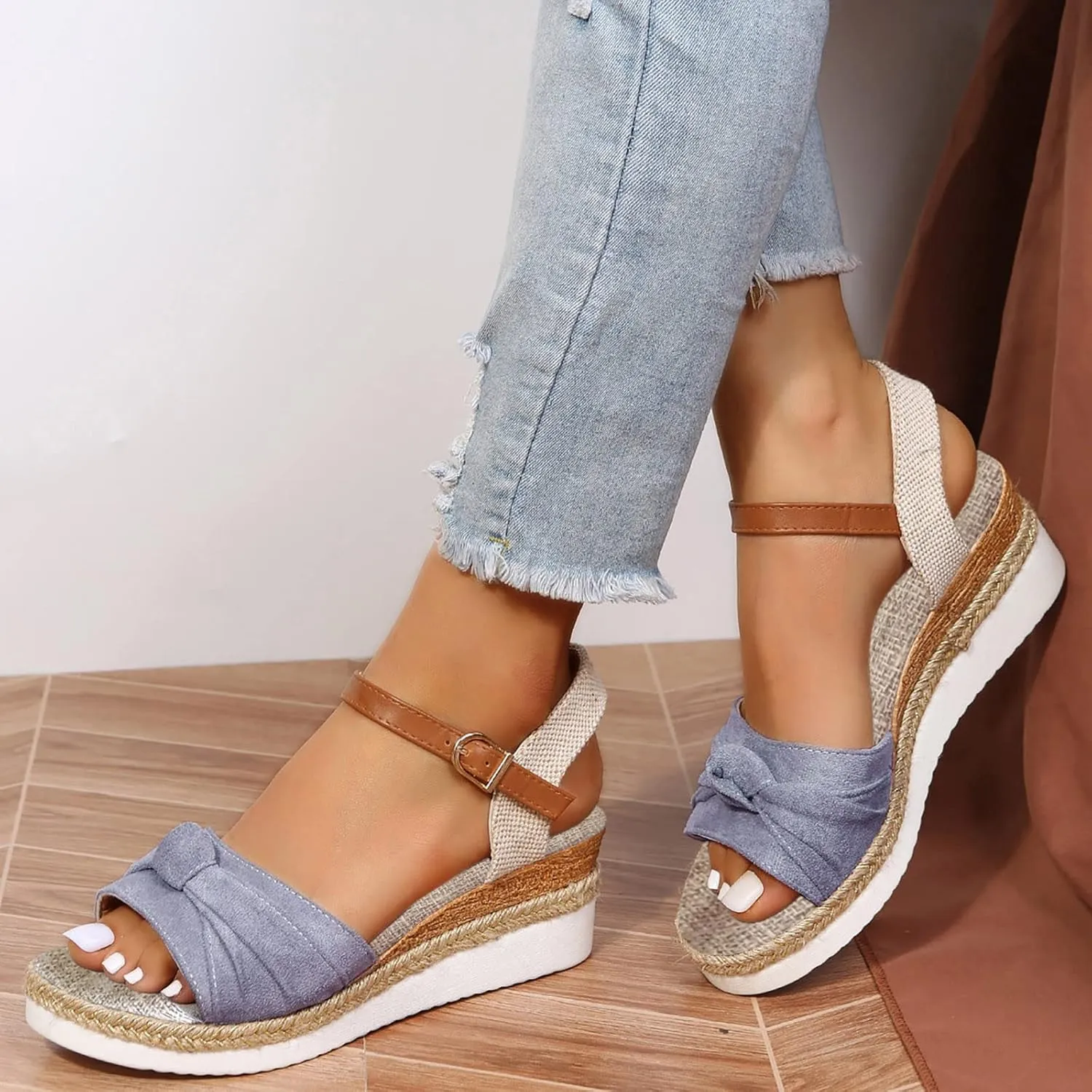 Wedge Sandals for Women,Espadrilles for Women Open Toe Ankle Strap Wedge Heels Sandals Platform Dressy Summer Sandals Wide Width Comfortable Orthopedic Sandals Casual