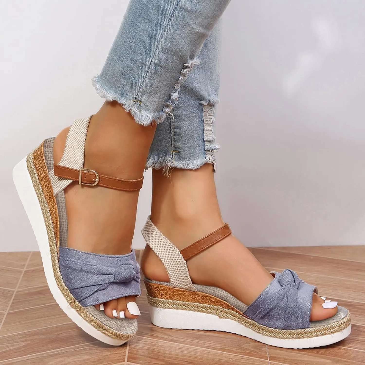 Wedge Sandals for Women,Espadrilles for Women Open Toe Ankle Strap Wedge Heels Sandals Platform Dressy Summer Sandals Wide Width Comfortable Orthopedic Sandals Casual