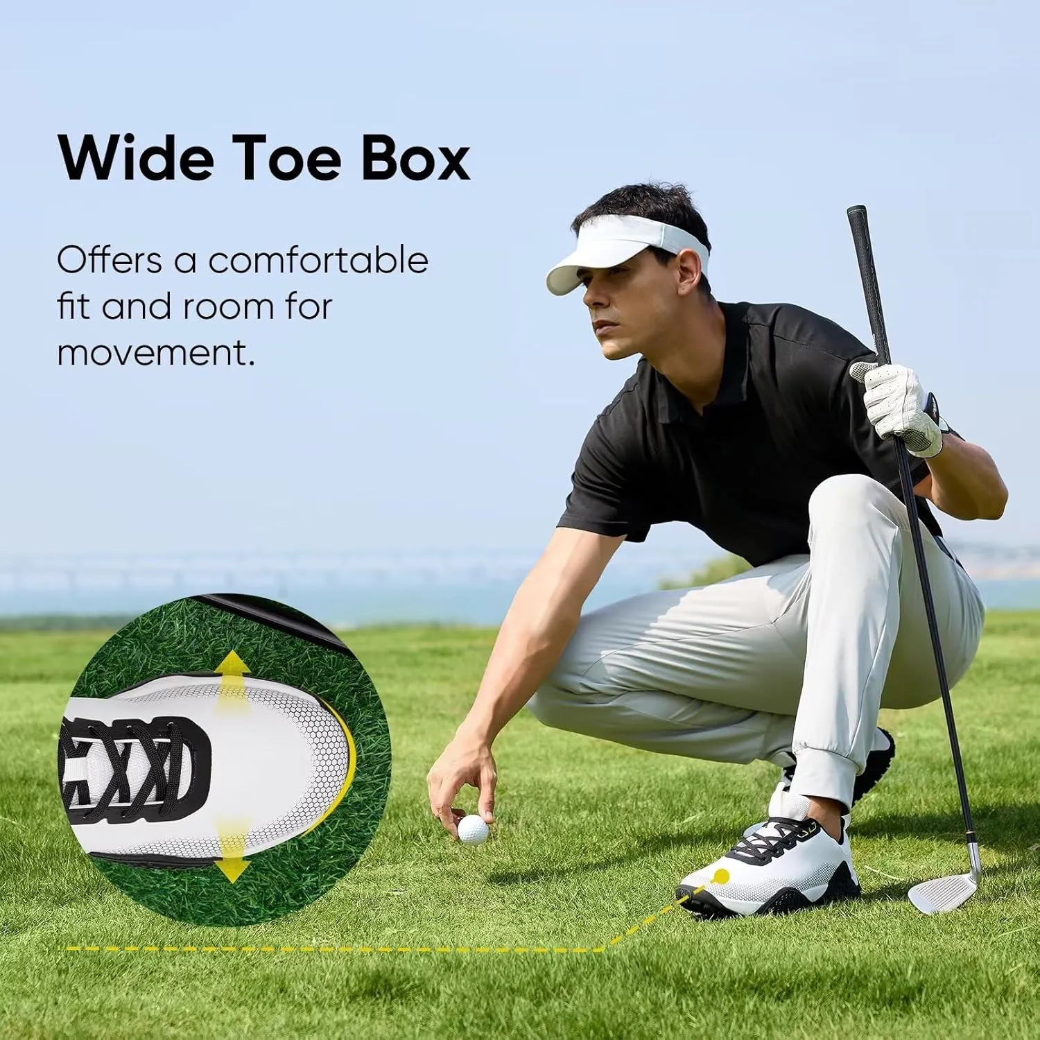 Wide Golf Shoes for Men Spikeless Professional Outdoor Waterproof Golfing Footwears Sneakers with Arch Support