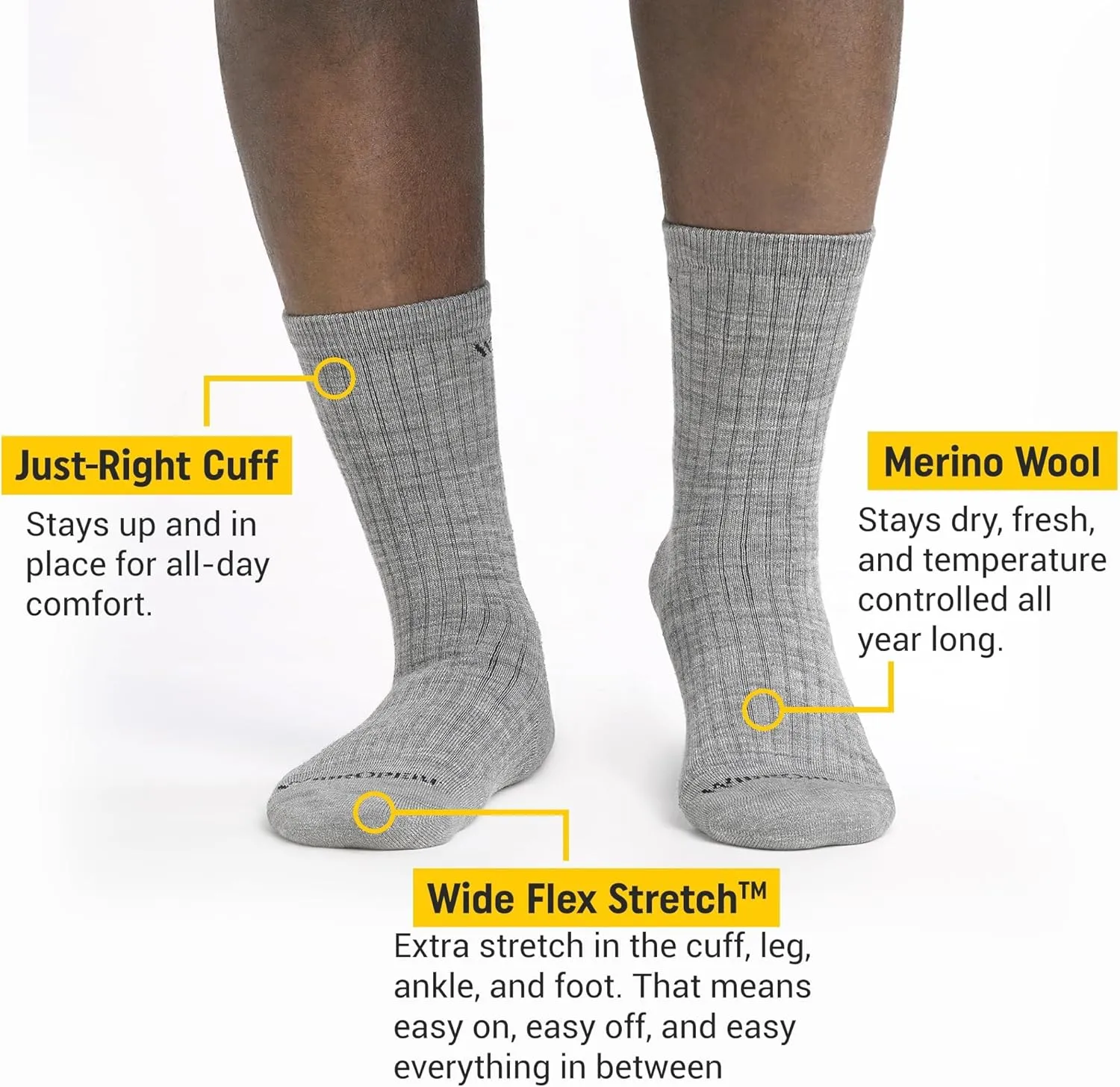 Wide Open Micro Crew Men's Merino Wool Socks - Everyday Wide Socks for Wide Feet