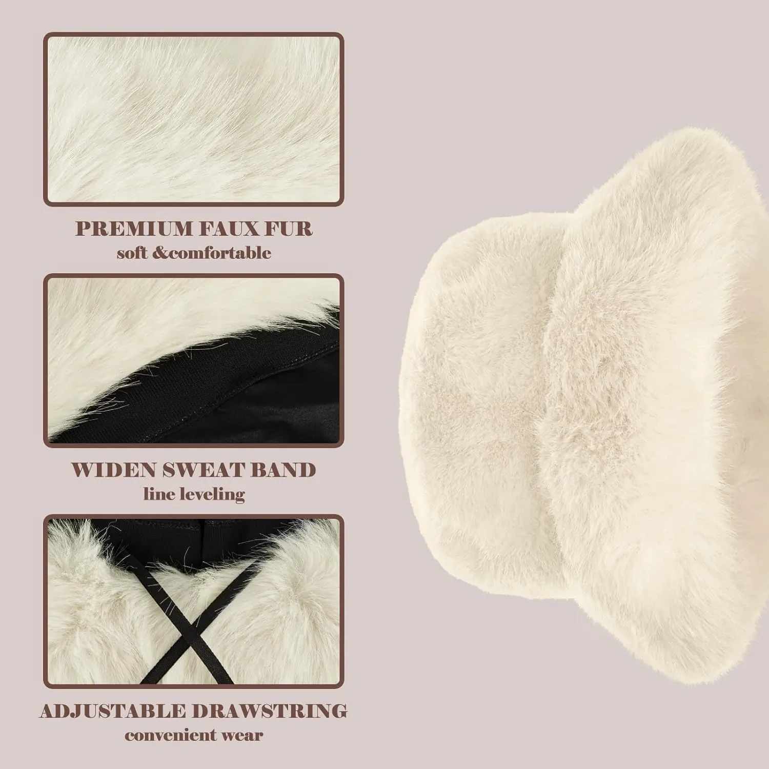 Winter Soft Faux Fur Plush Bucket Hat, Lovely Fuzzy Fisherman Cap, Fashion Outdoor Thick Warm Sun Cap for Women