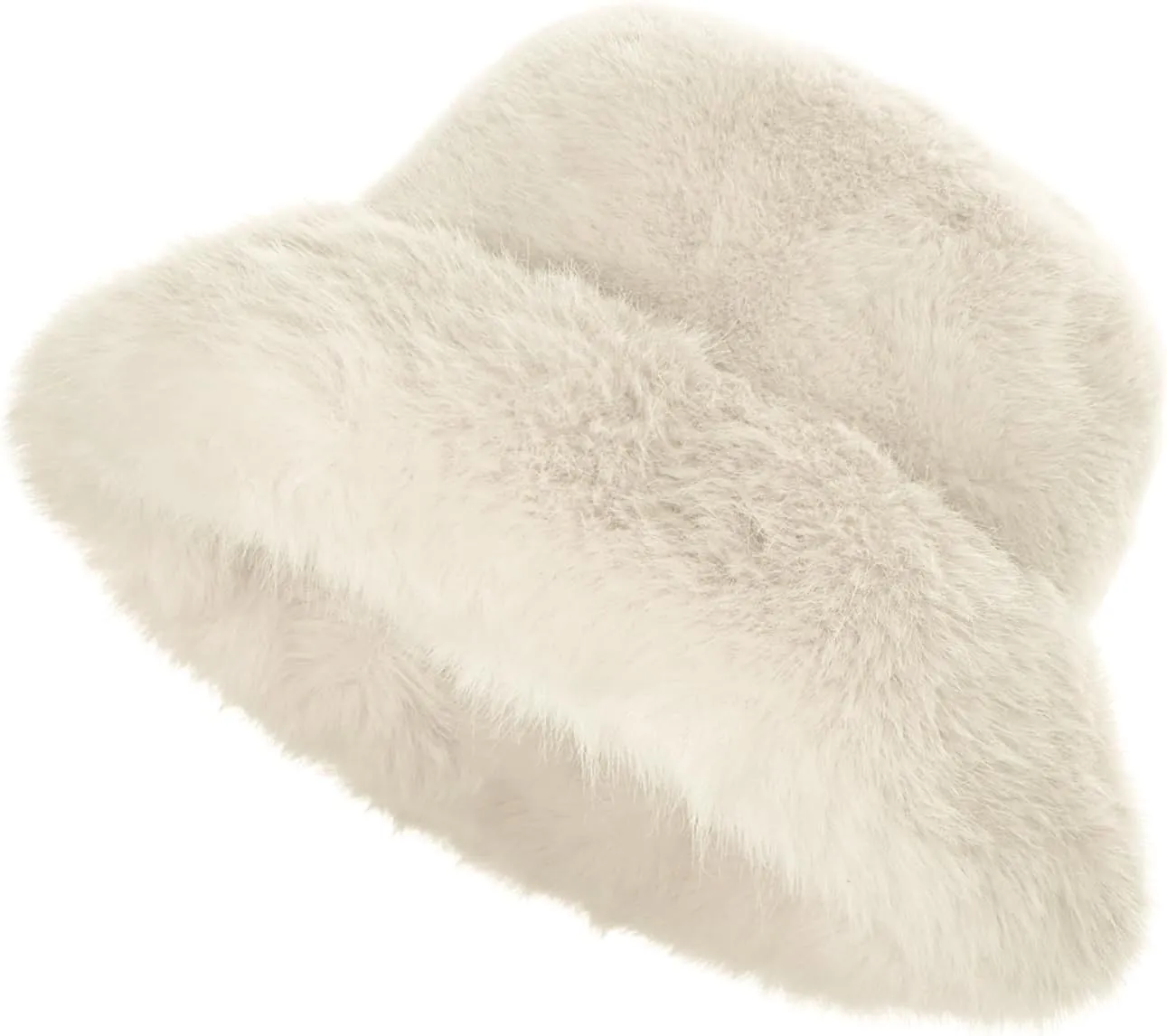 Winter Soft Faux Fur Plush Bucket Hat, Lovely Fuzzy Fisherman Cap, Fashion Outdoor Thick Warm Sun Cap for Women