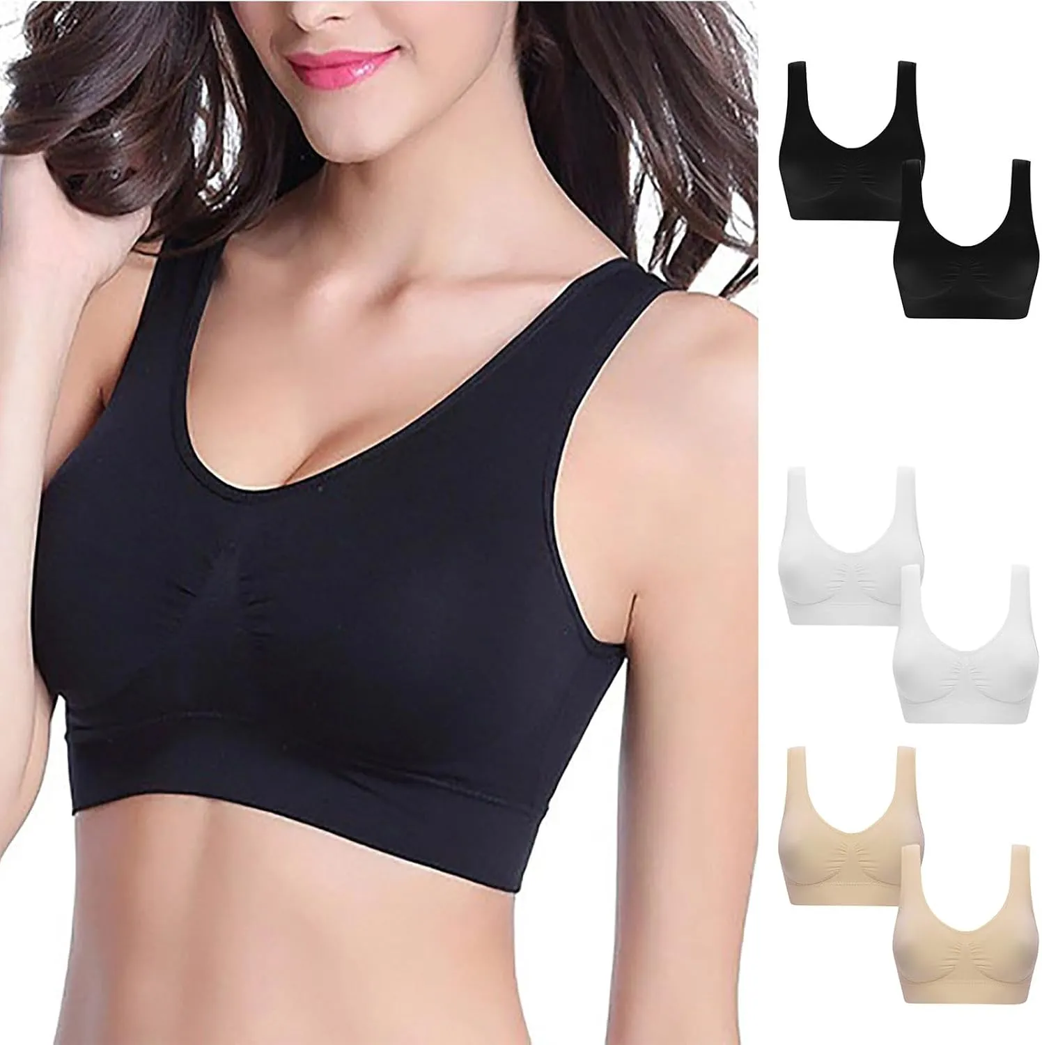 Wkishenl Women's Wireless Bra, 2 Peice Bras for Older Women Comfort Full-Coverage Sports Bra Plus Size Stretchable Straps Bra
