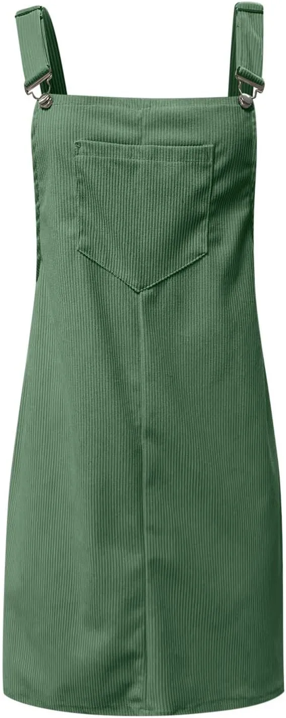 Women Casual Corduroy Overalls Dress Summer Loose Rompers Adjustable Straps Jean Dress Praty Girls Graduation Mini Dresses