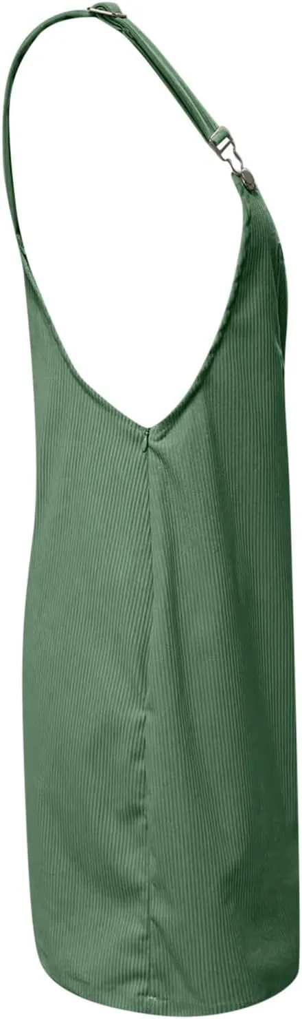 Women Casual Corduroy Overalls Dress Summer Loose Rompers Adjustable Straps Jean Dress Praty Girls Graduation Mini Dresses