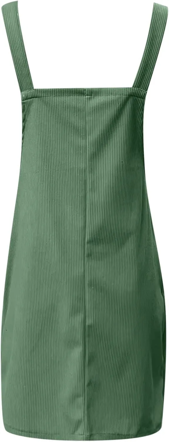 Women Casual Corduroy Overalls Dress Summer Loose Rompers Adjustable Straps Jean Dress Praty Girls Graduation Mini Dresses