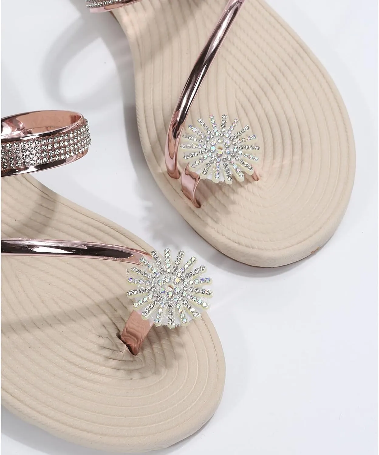 Women Flat Sandals Falt Flip Flops Elastic Band One toe Slide Pearl Slip On toe Ring toe Loop Women Summer Sandals