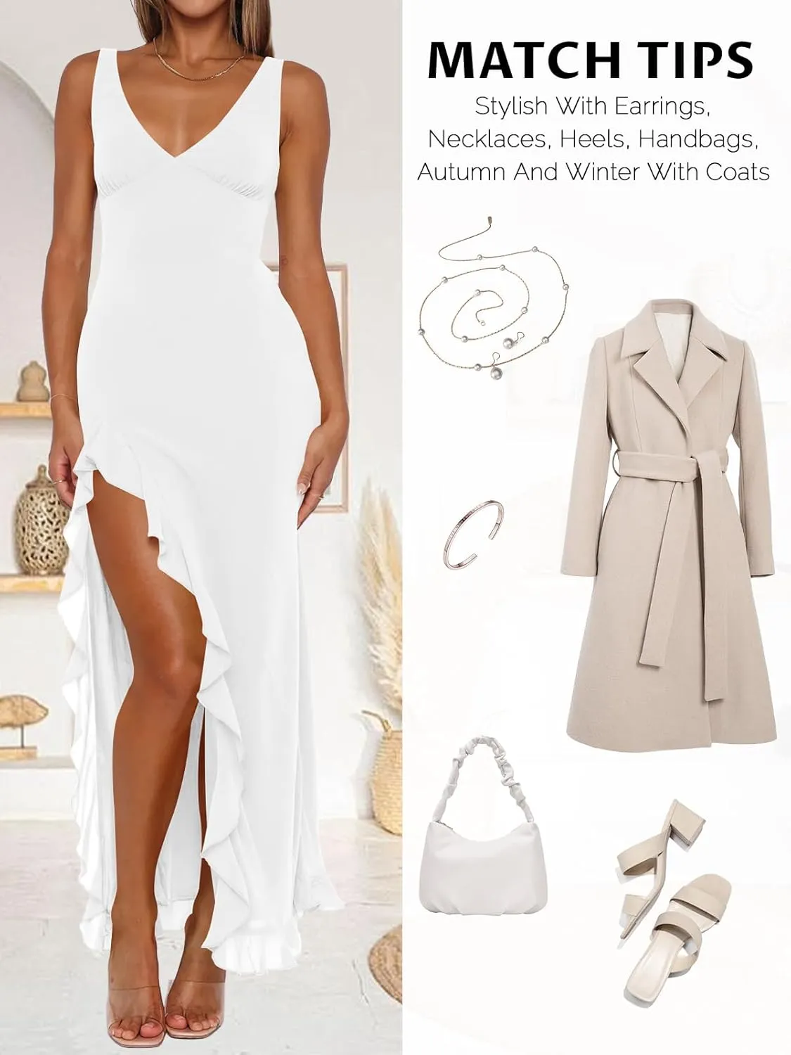Women Sexy V Neck Sleeveless Mesh Ruffle Hem Bodycon Maxi Casual Backless High Slit Cocktail Party Dress