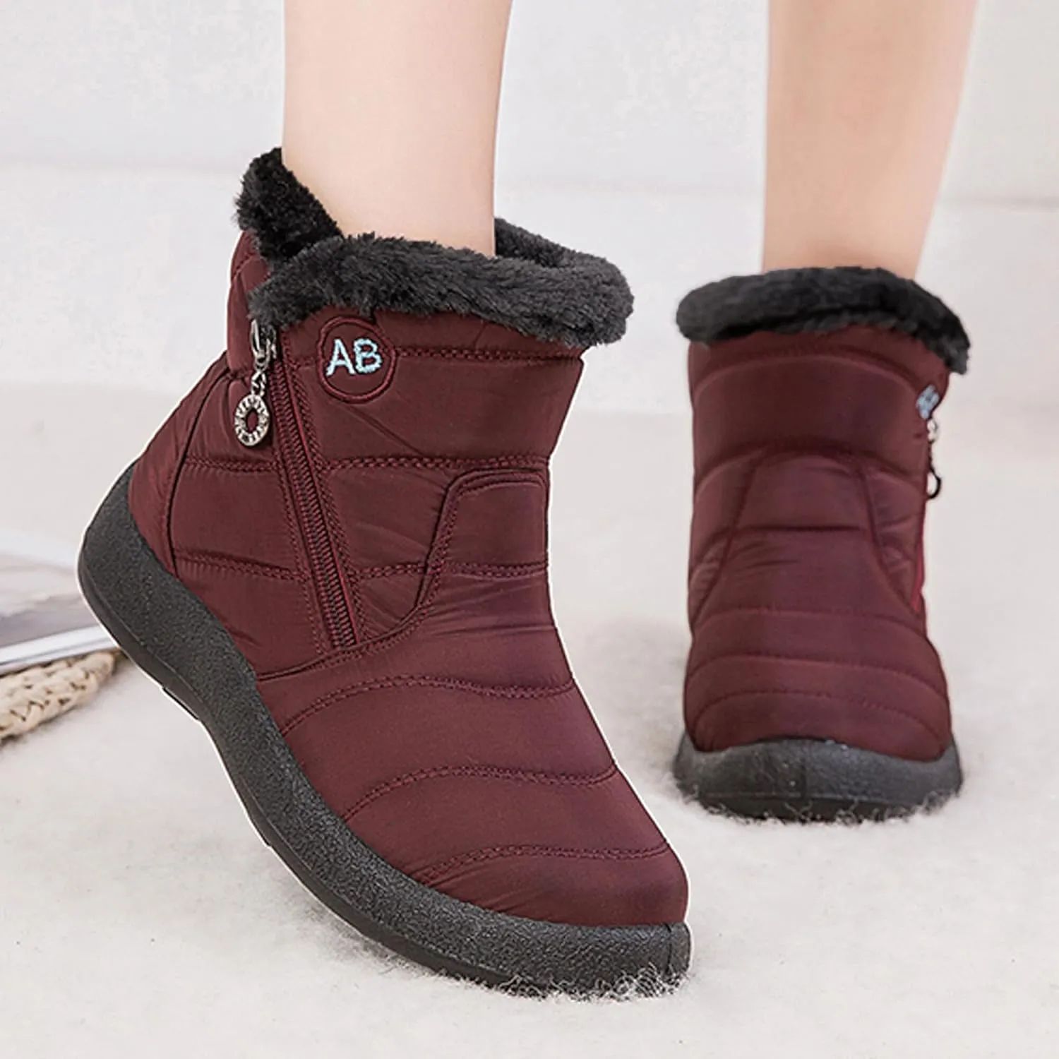 Women Snow Boots Side Zipper Keep Warm Comfortable Waterproof Casual Ankle Shoes