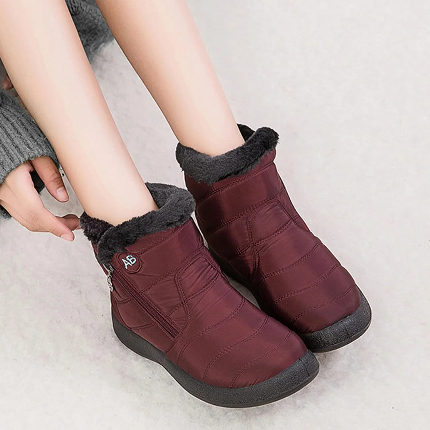 Women Snow Boots Side Zipper Keep Warm Comfortable Waterproof Casual Ankle Shoes