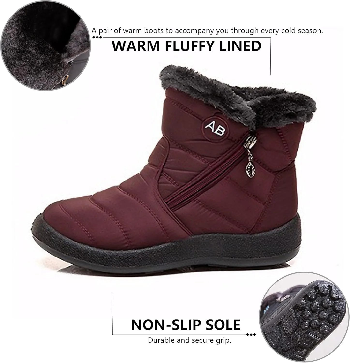 Women Snow Boots Side Zipper Keep Warm Comfortable Waterproof Casual Ankle Shoes