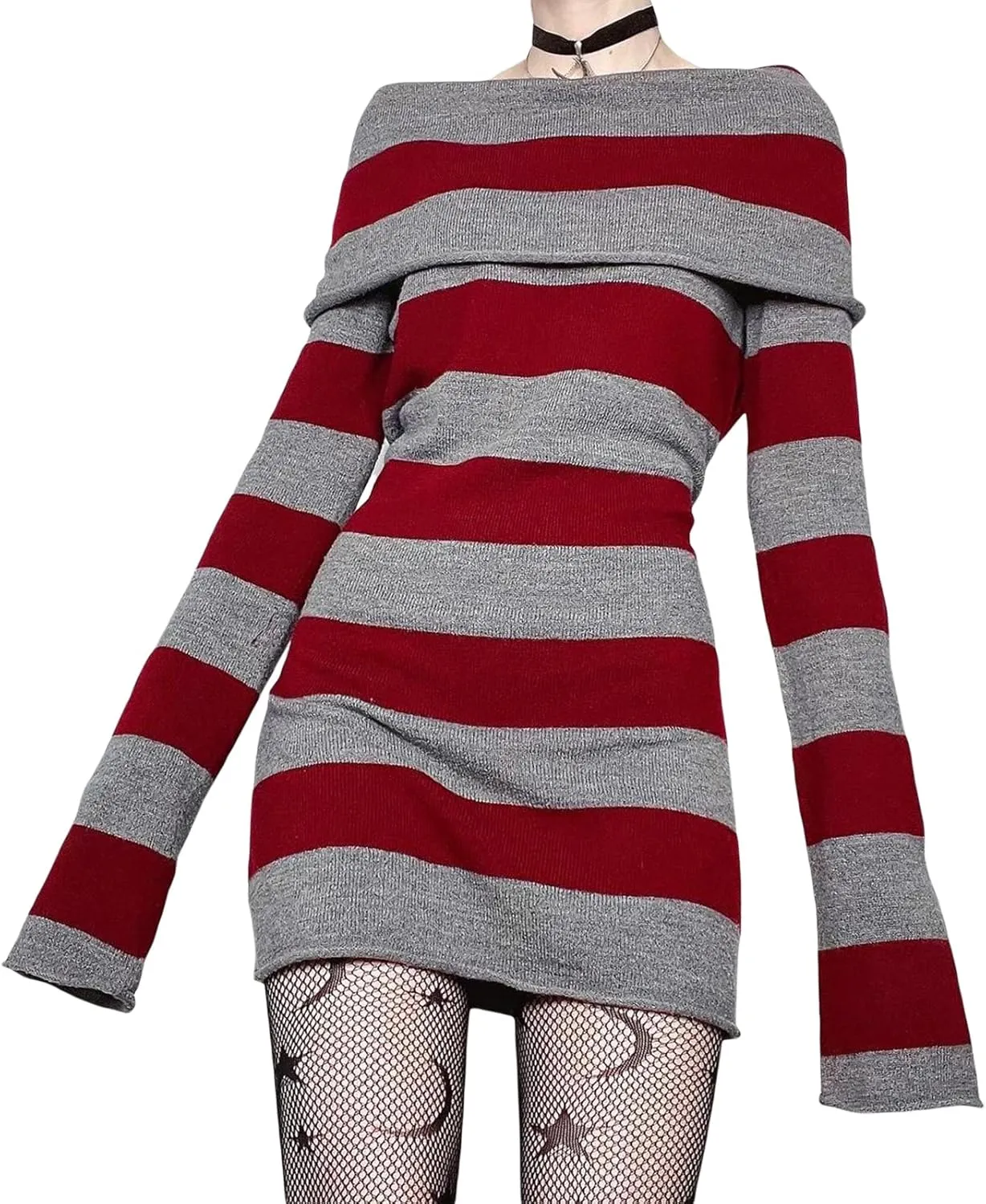 Women Y2k Cold Shoulder Knit Sweater Top Long Sleeve Lace Trim Knitted Pullover Sweaters Bow Cardigan Streetwear