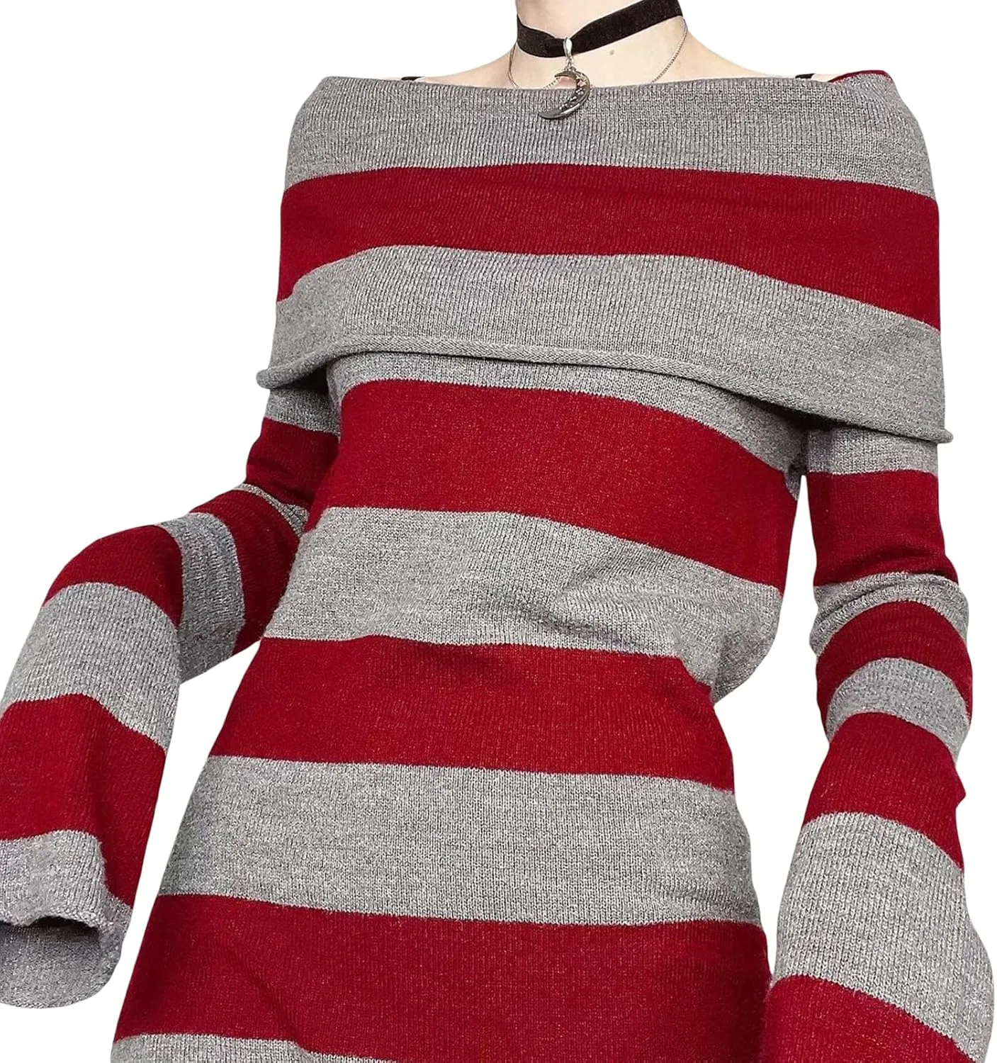 Women Y2k Cold Shoulder Knit Sweater Top Long Sleeve Lace Trim Knitted Pullover Sweaters Bow Cardigan Streetwear