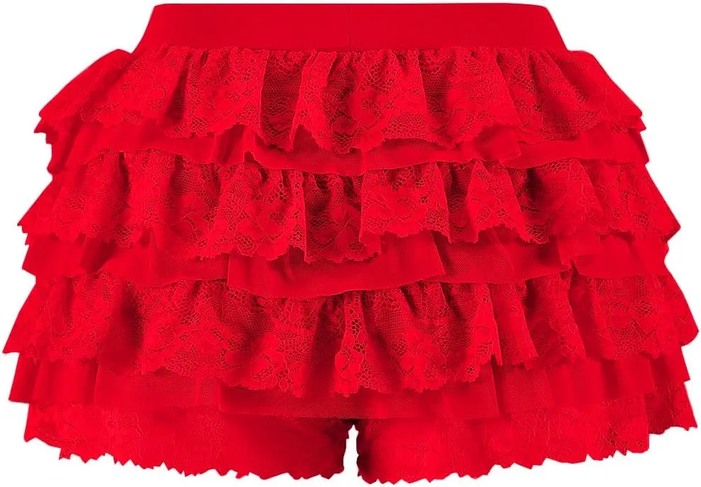Women Y2K Lace Multi-Layered Bloomers, Lolita Ruffle Shorts, Sexy Short Pumpkin Pants, Elastic Waist Sweet Pettipants