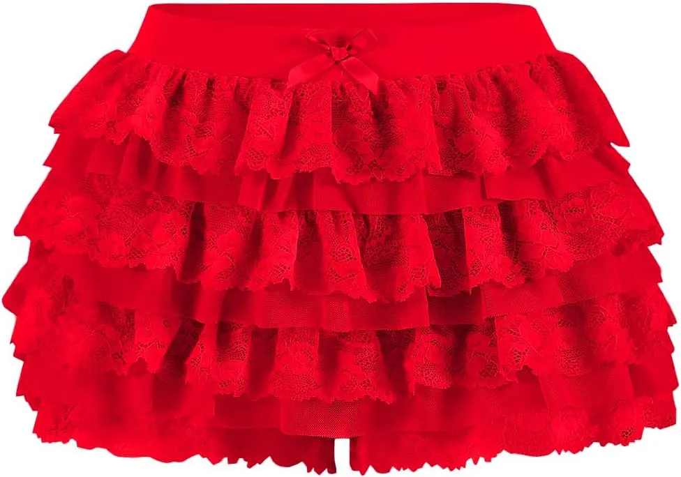 Women Y2K Lace Multi-Layered Bloomers, Lolita Ruffle Shorts, Sexy Short Pumpkin Pants, Elastic Waist Sweet Pettipants