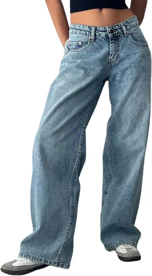 Women Y2K Low Rise Baggy Jeans Loose Fit Boyfriend Straight Wide Leg Denim Pants Streetwear Trousers Fall Outfits