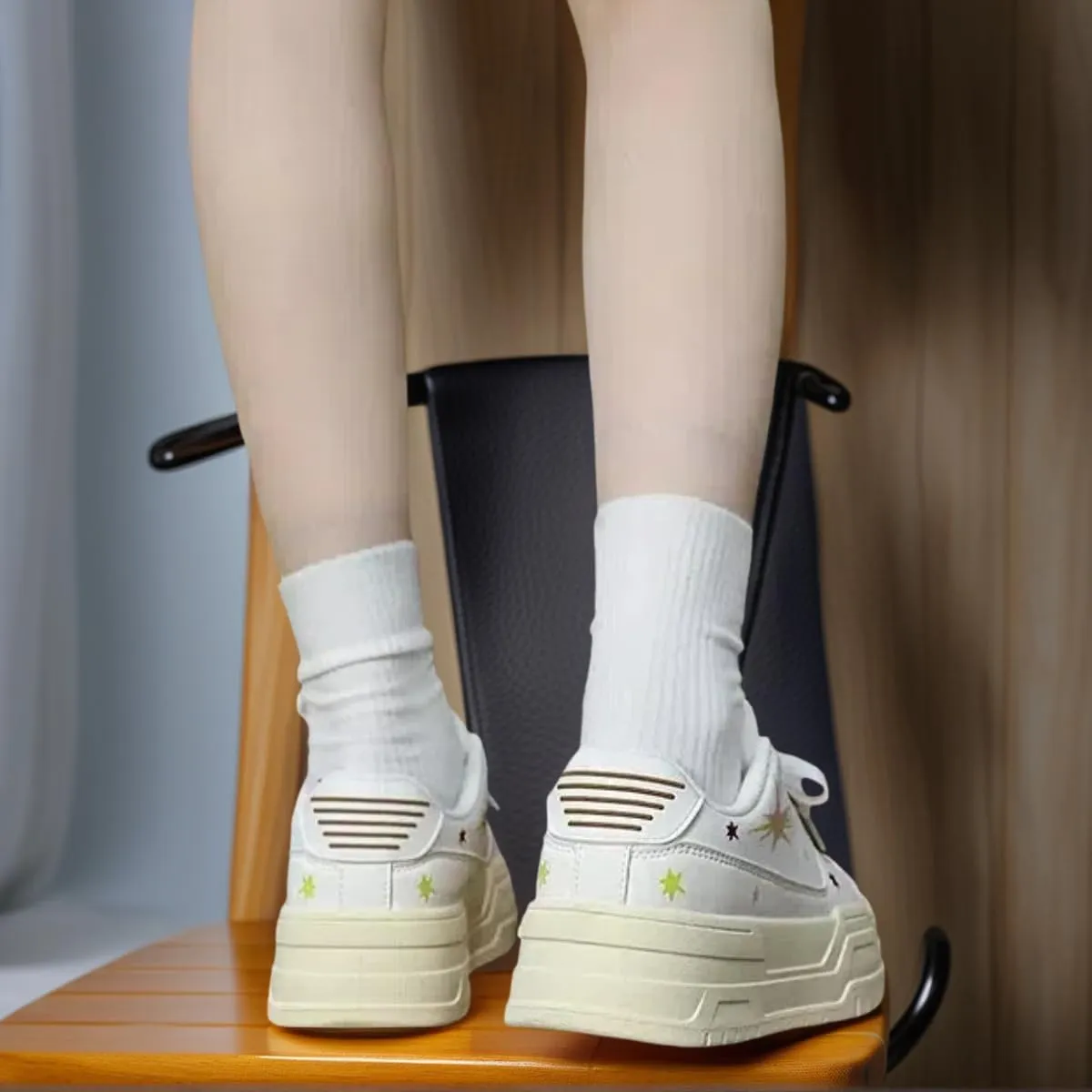 Women Y2K Platform Sneakers, Casual Star Patch Streetwear, Candy Color Height Boost Campus School Student Shoes Teens Girls