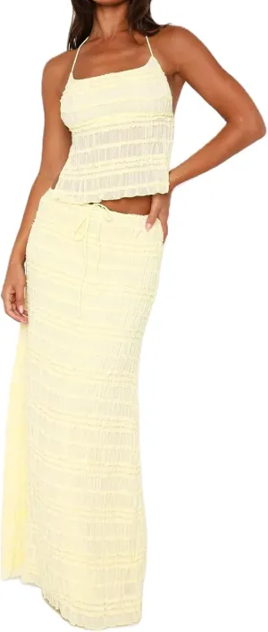 Women Y2K Ruffle 2 Piece Skirt Set Spaghetti Strap Ruched Cami Top Tiered Flowy Long Skirt Boho Beach Outfits