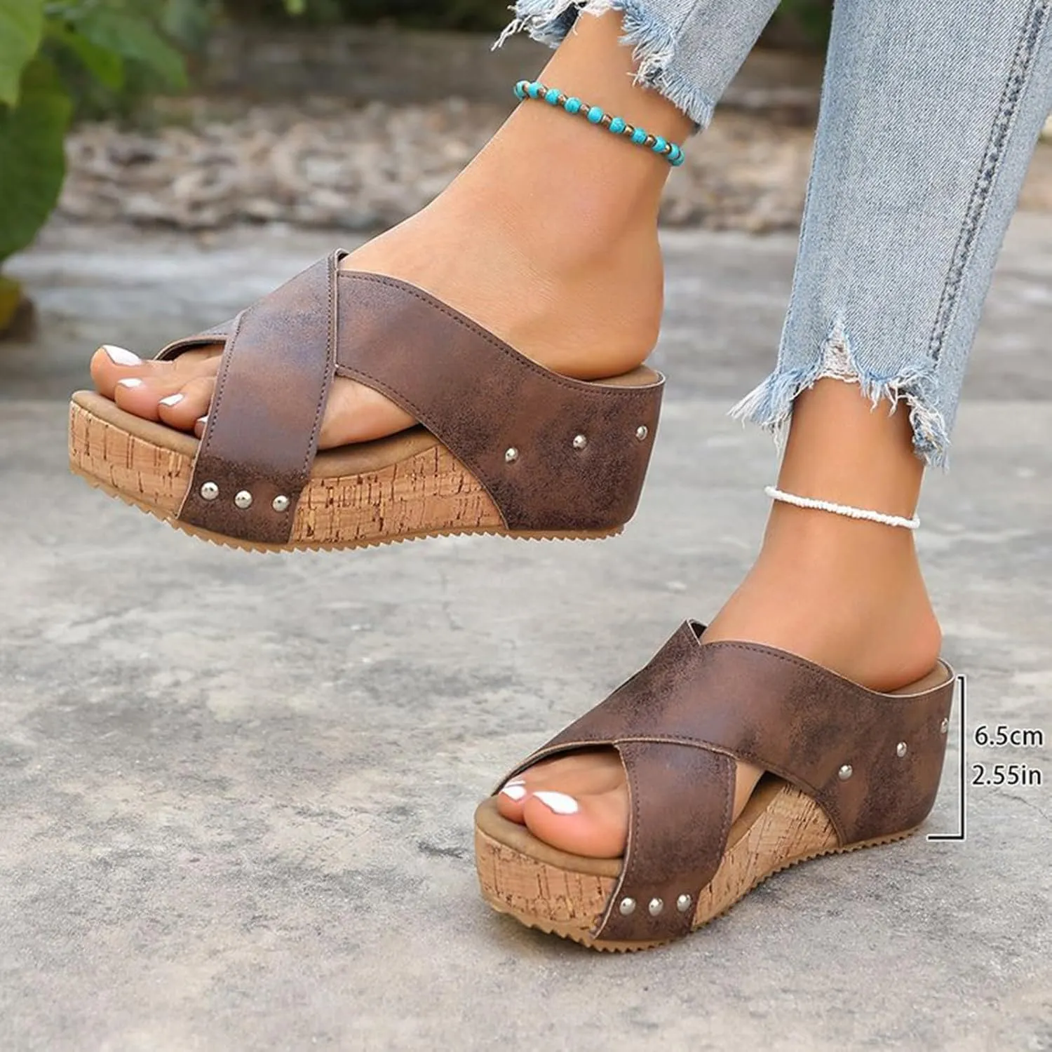 Women'S 2025 Summer Sandals Arch Support Wedge & Platform Heels, Beach Resort Dressy Or Casual Walking Shoes