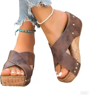 Women'S 2025 Summer Sandals Arch Support Wedge & Platform Heels, Beach Resort Dressy Or Casual Walking Shoes
