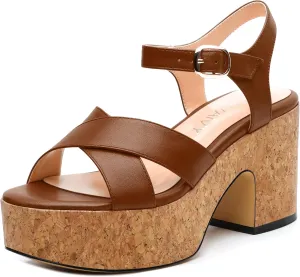 Women's 3-Inch Wedge Heeled Sandals - Chunky Platform with Adjustable Ankle Strap, Round Toe Solid Color for Work, Parties & Date Nights
