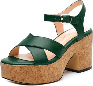 Women's 3-Inch Wedge Heeled Sandals - Chunky Platform with Adjustable Ankle Strap, Round Toe Solid Color for Work, Parties & Date Nights