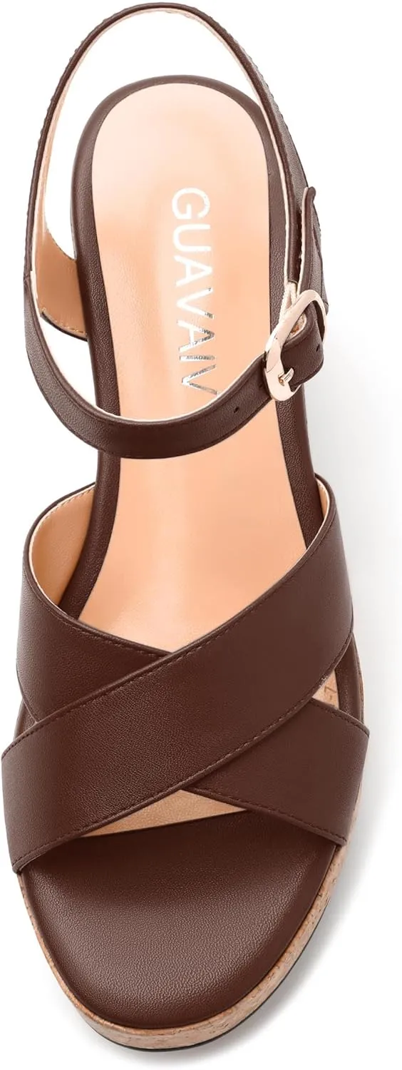 Women's 3-Inch Wedge Heeled Sandals - Chunky Platform with Adjustable Ankle Strap, Round Toe Solid Color for Work, Parties & Date Nights