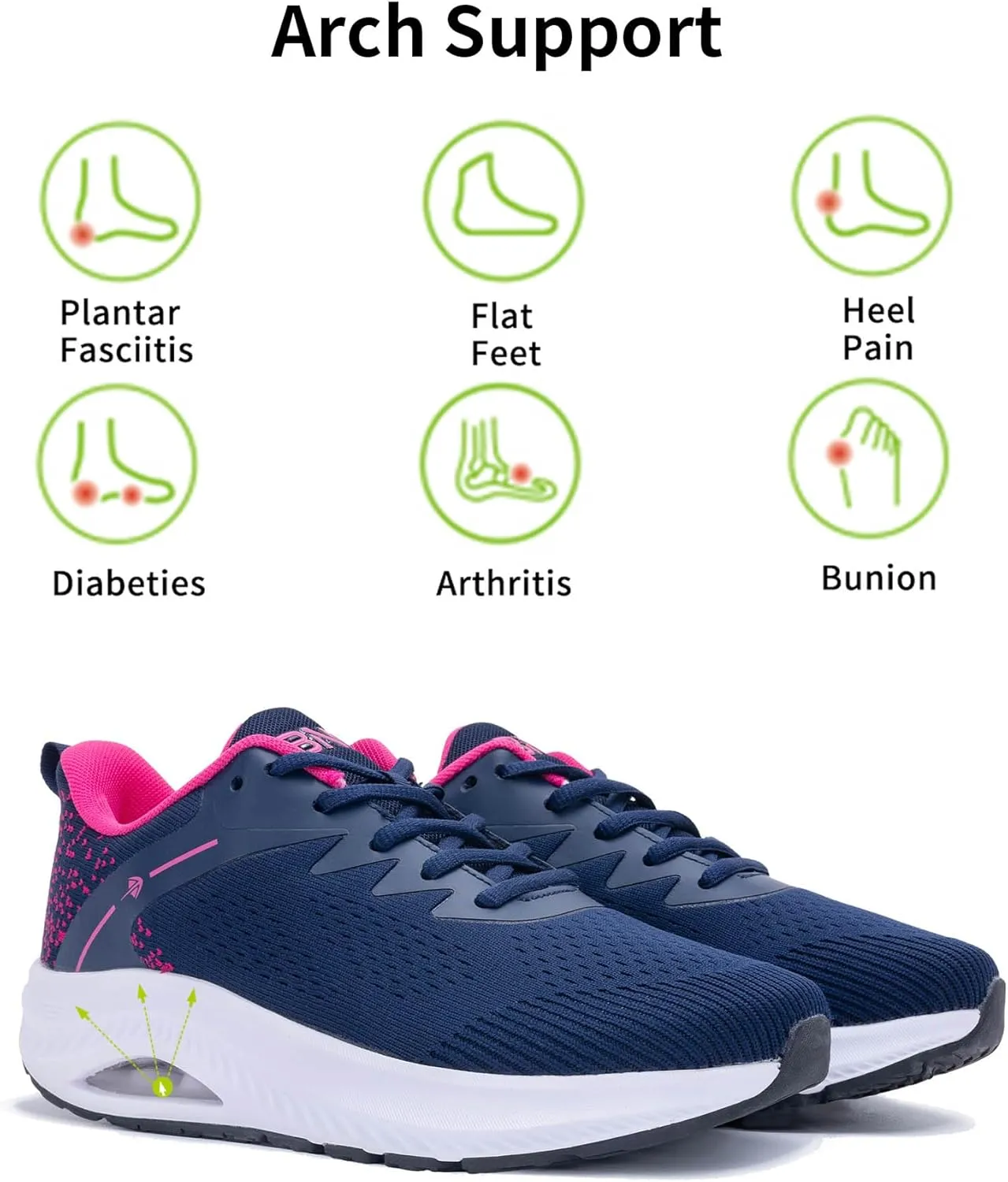 Womens Arch Support Walking Shoes Wide Toe Box Orthotic Sneakers Air Tennis Shoes for Plantar Fasciitis Pain Relief, Size 6-11
