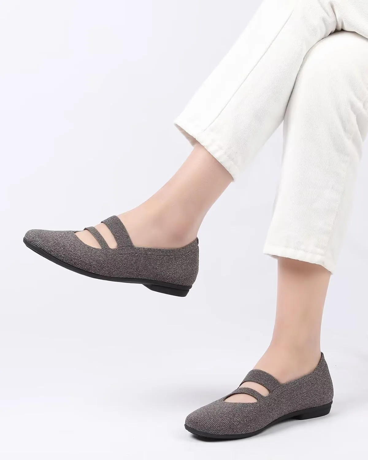 Women’s Ballet Flats Knit Mary Jane Flat Comfort Walking Slip-on Dressy Work Driving Shoes with Straps
