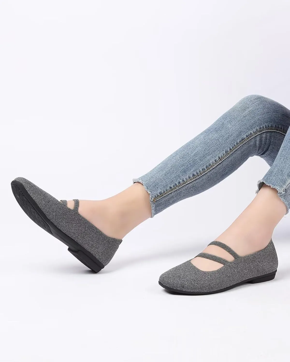 Women’s Ballet Flats Knit Mary Jane Flat Comfort Walking Slip-on Dressy Work Driving Shoes with Straps