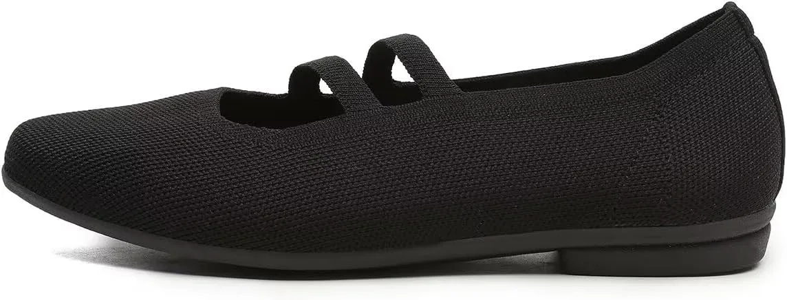 Women’s Ballet Flats Knit Mary Jane Flat Comfort Walking Slip-on Dressy Work Driving Shoes with Straps