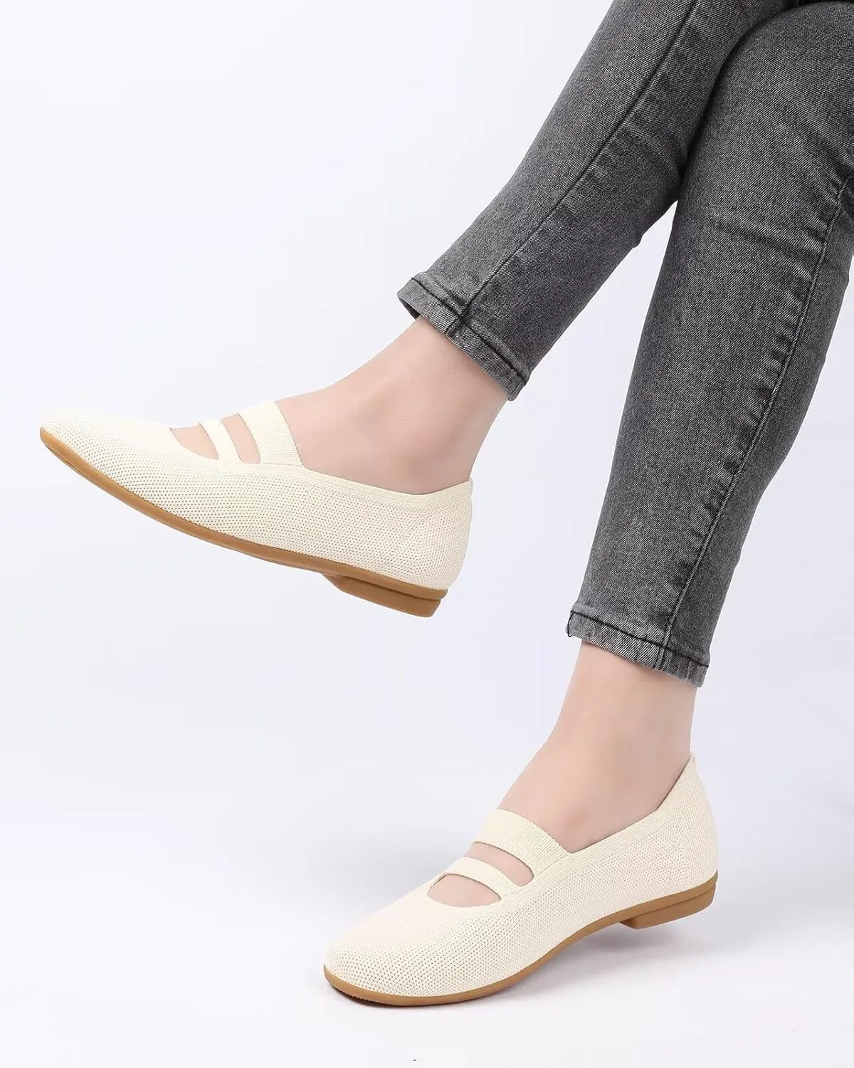 Women’s Ballet Flats Knit Mary Jane Flat Comfort Walking Slip-on Dressy Work Driving Shoes with Straps