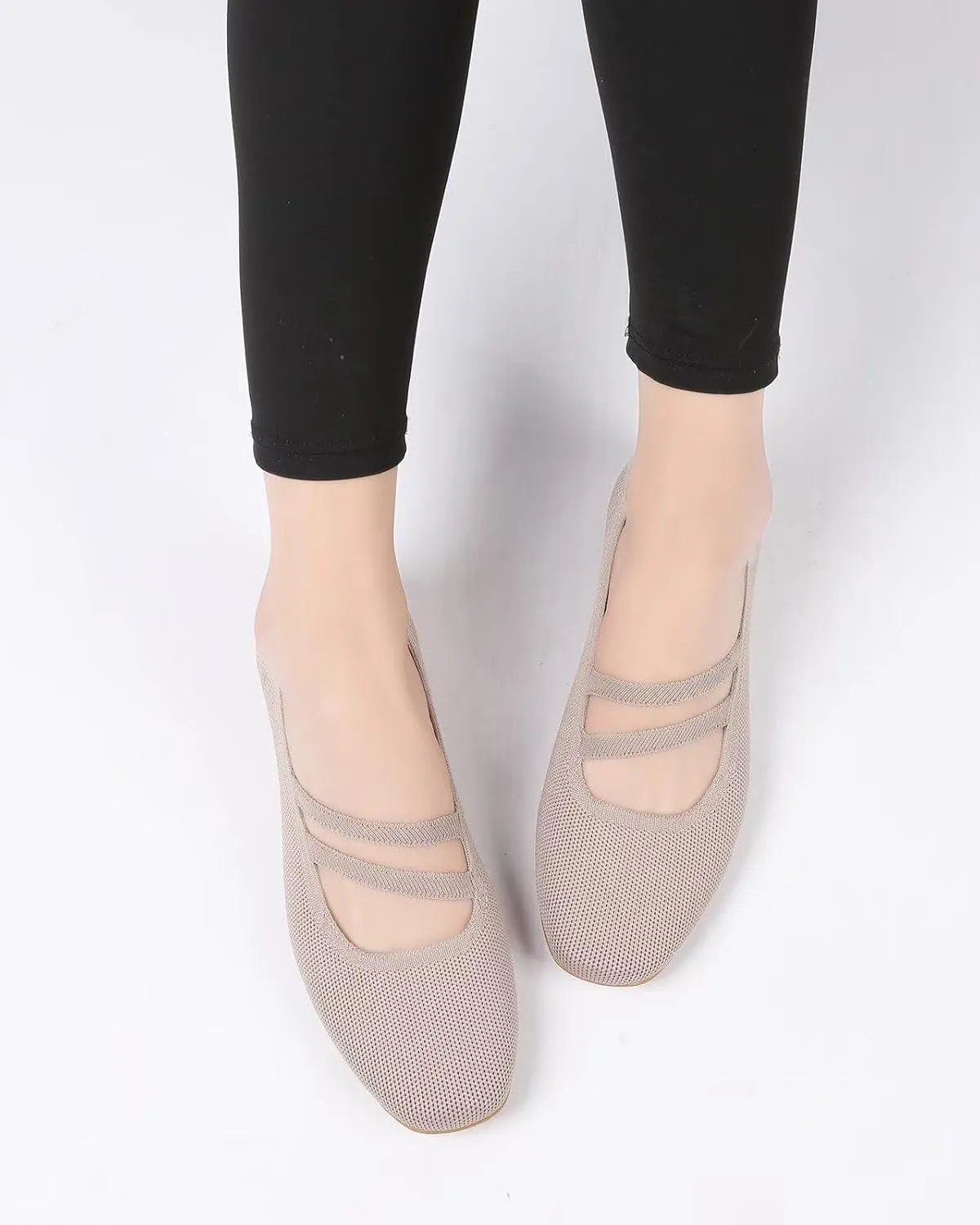 Women’s Ballet Flats Knit Mary Jane Flat Comfort Walking Slip-on Dressy Work Driving Shoes with Straps