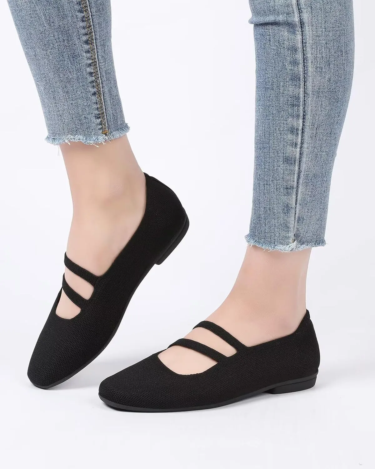 Women’s Ballet Flats Knit Mary Jane Flat Comfort Walking Slip-on Dressy Work Driving Shoes with Straps