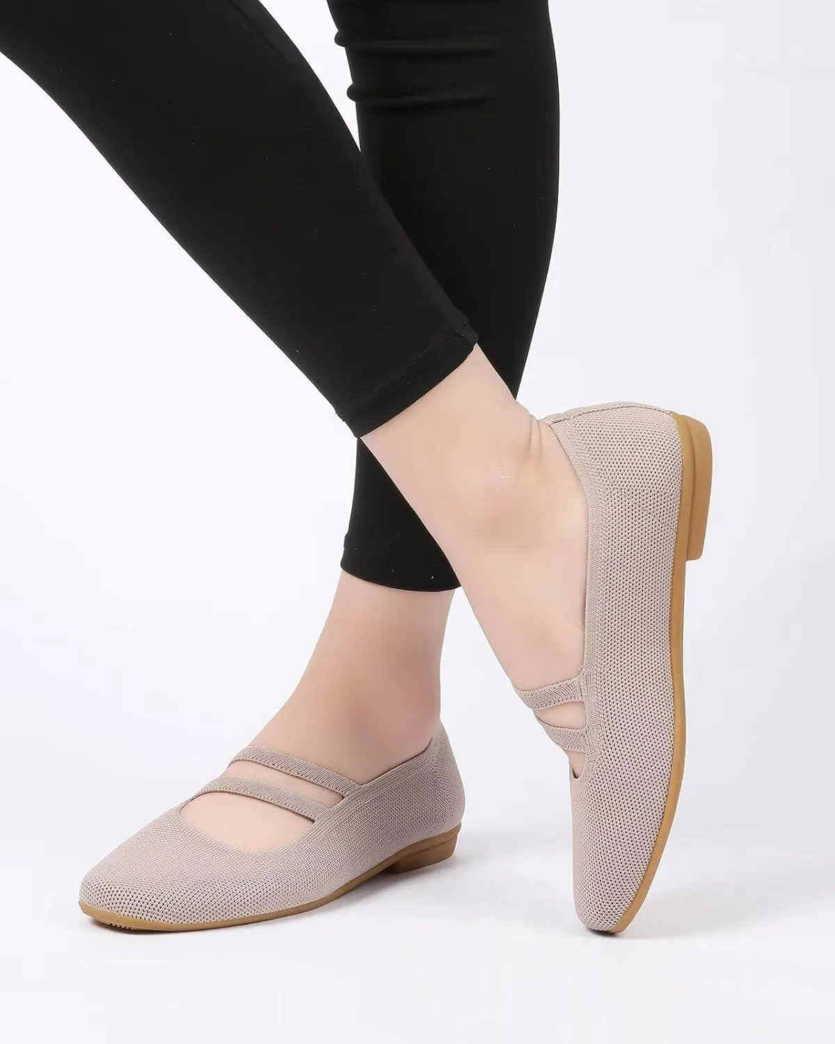 Women’s Ballet Flats Knit Mary Jane Flat Comfort Walking Slip-on Dressy Work Driving Shoes with Straps