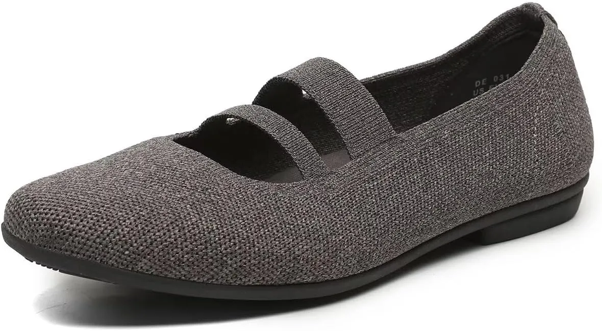 Women’s Ballet Flats Knit Mary Jane Flat Comfort Walking Slip-on Dressy Work Driving Shoes with Straps
