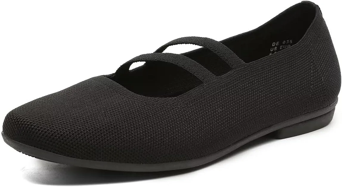 Women’s Ballet Flats Knit Mary Jane Flat Comfort Walking Slip-on Dressy Work Driving Shoes with Straps