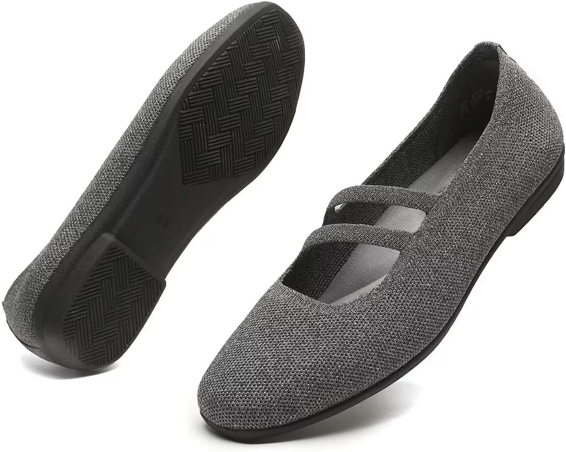 Women’s Ballet Flats Knit Mary Jane Flat Comfort Walking Slip-on Dressy Work Driving Shoes with Straps