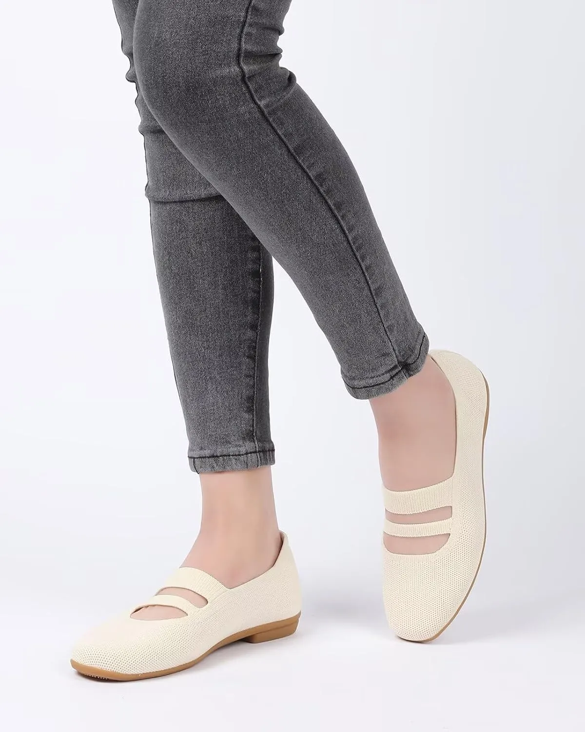 Women’s Ballet Flats Knit Mary Jane Flat Comfort Walking Slip-on Dressy Work Driving Shoes with Straps