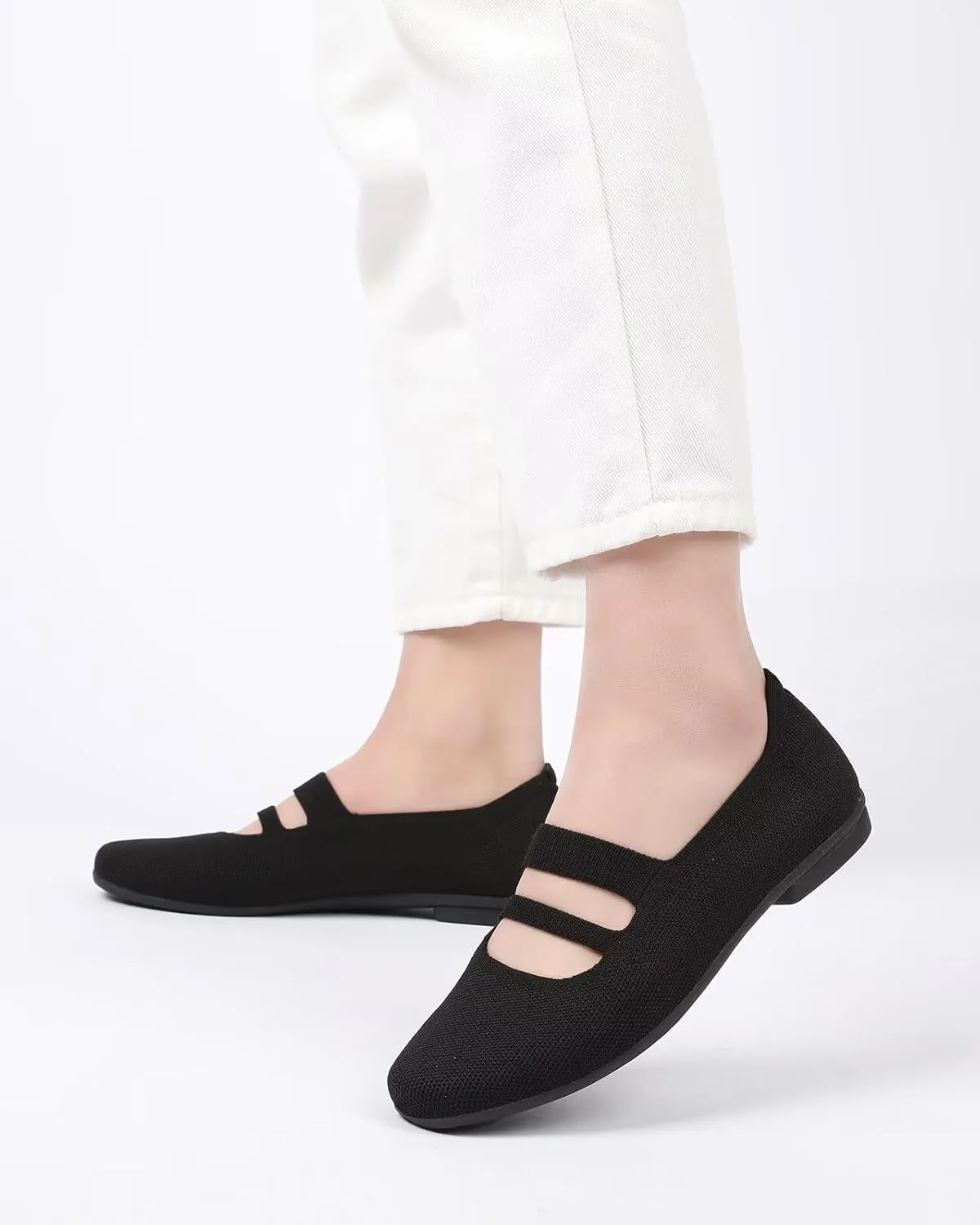 Women’s Ballet Flats Knit Mary Jane Flat Comfort Walking Slip-on Dressy Work Driving Shoes with Straps