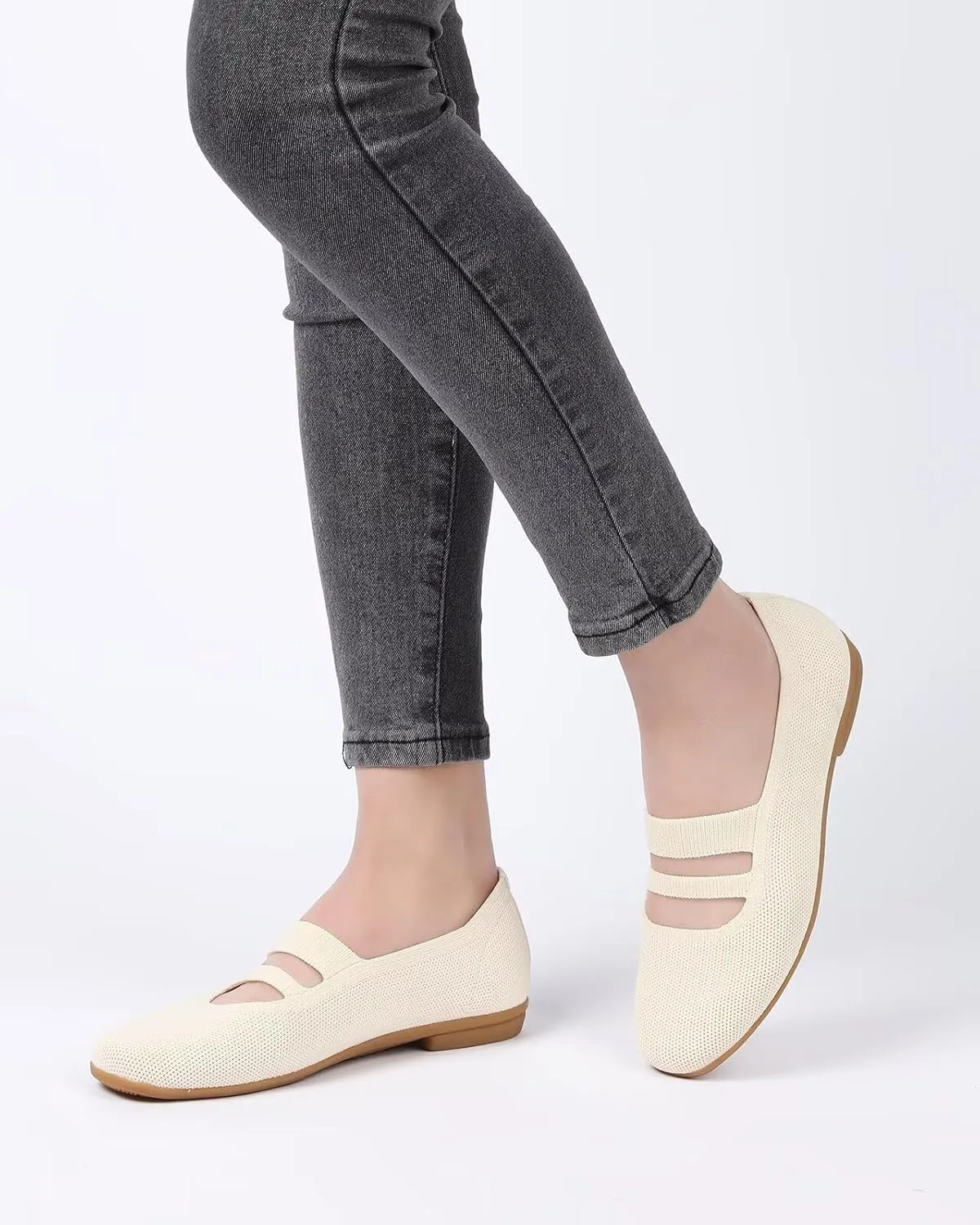Women’s Ballet Flats Knit Mary Jane Flat Comfort Walking Slip-on Dressy Work Driving Shoes with Straps