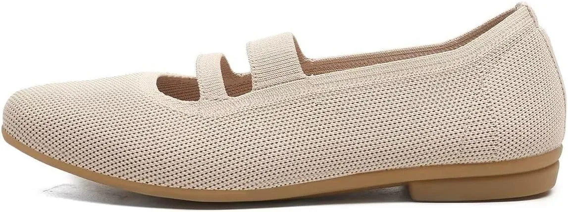 Women’s Ballet Flats Knit Mary Jane Flat Comfort Walking Slip-on Dressy Work Driving Shoes with Straps