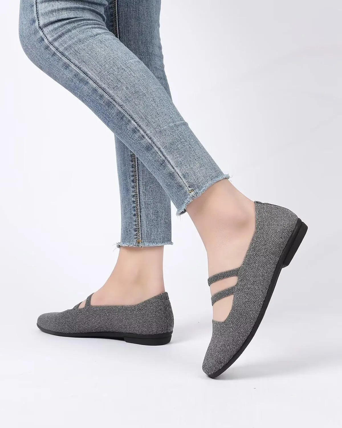 Women’s Ballet Flats Knit Mary Jane Flat Comfort Walking Slip-on Dressy Work Driving Shoes with Straps
