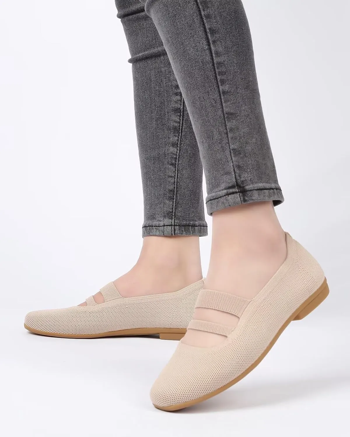 Women’s Ballet Flats Knit Mary Jane Flat Comfort Walking Slip-on Dressy Work Driving Shoes with Straps