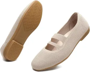 Women’s Ballet Flats Knit Mary Jane Flat Comfort Walking Slip-on Dressy Work Driving Shoes with Straps