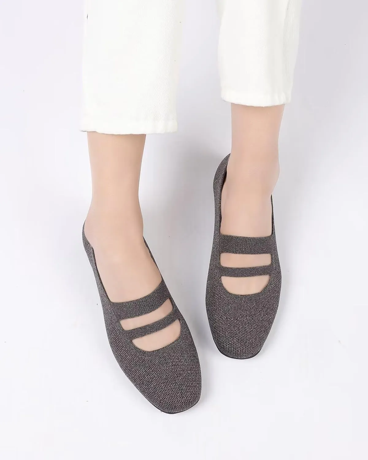 Women’s Ballet Flats Knit Mary Jane Flat Comfort Walking Slip-on Dressy Work Driving Shoes with Straps