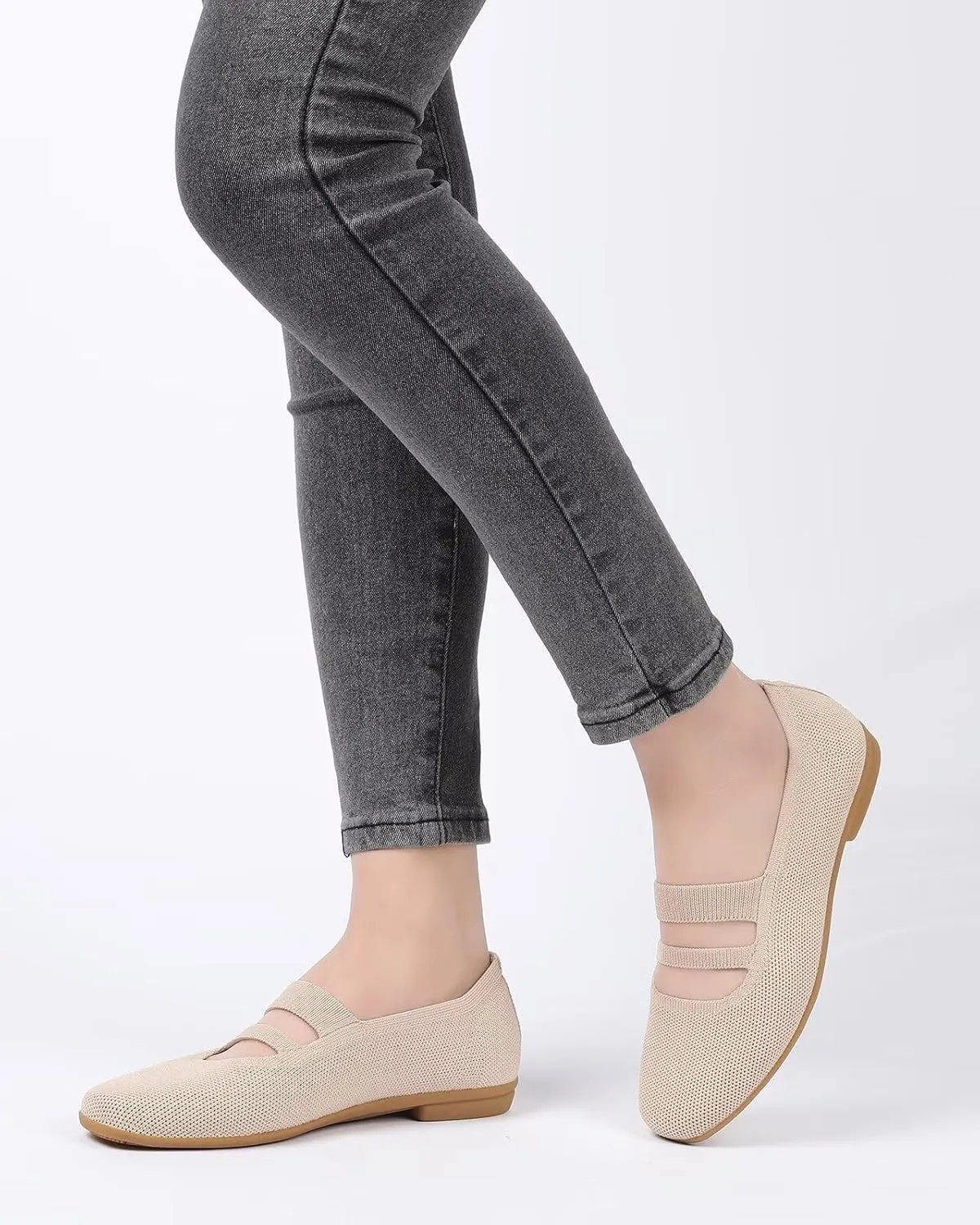 Women’s Ballet Flats Knit Mary Jane Flat Comfort Walking Slip-on Dressy Work Driving Shoes with Straps